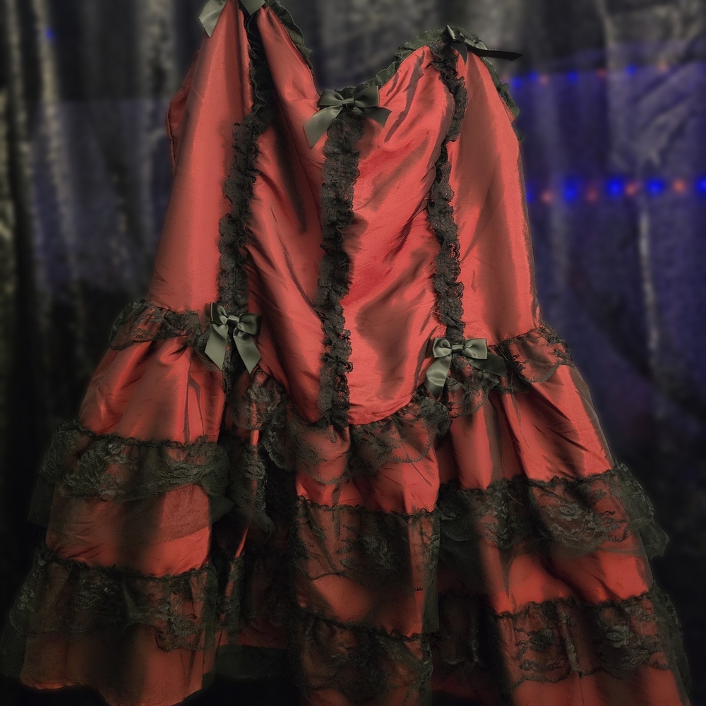 Widow Gothic Babydoll Elegant Red & Black Lace Mini Dress (New With Tags)